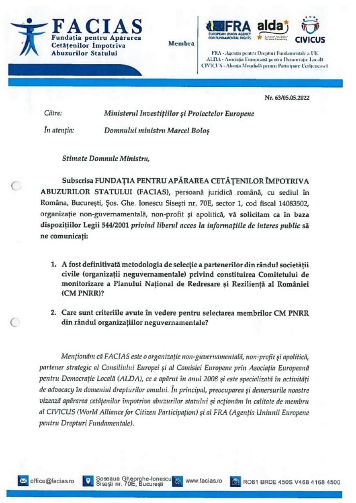 , MONITORIZARE PNRR, FACIAS