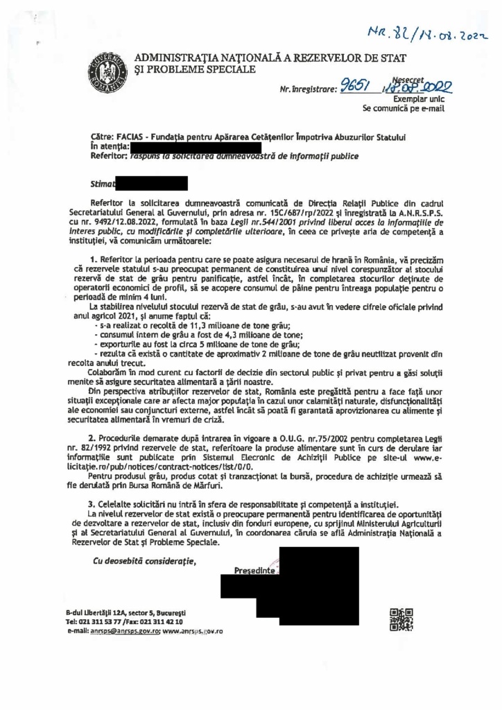 , Guvernul nu vrea să spună c&acirc;te cereale are &icirc;n rezervele de stat, FACIAS