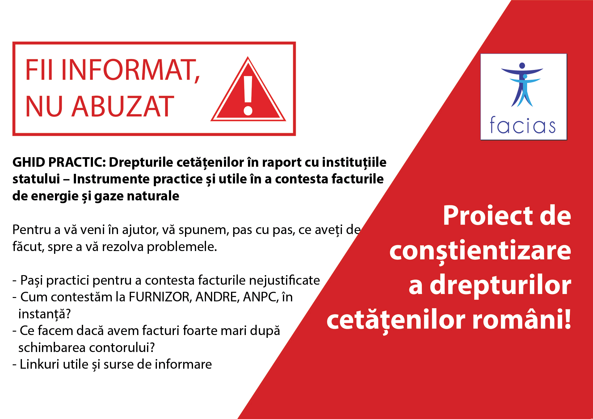 , Fii informat, nu abuzat! FACIAS informează cetățenii cum pot contesta facturile la energie și gaze, FACIAS