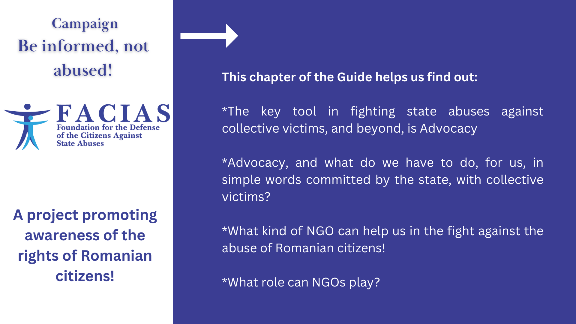 , Ghid Practic: Advocacy – instrument ideal pentru lupta cu abuzul statului cu victime colective &ndash; Cum procedăm? Primii pași., FACIAS