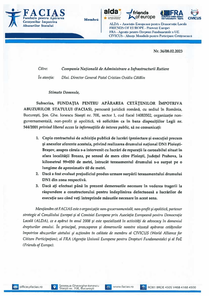, DN1, surpat pe 60 de metri. FACIAS solicită explicații responsabililor, FACIAS
