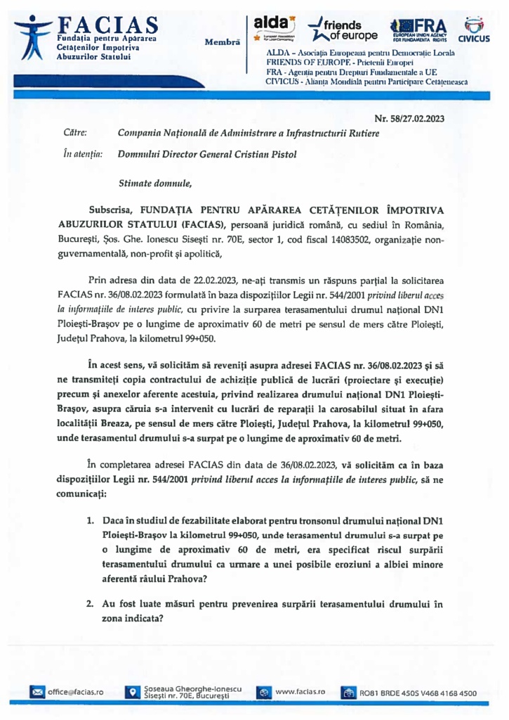 , DN1, surpat pe 60 de metri. FACIAS solicită explicații responsabililor, FACIAS