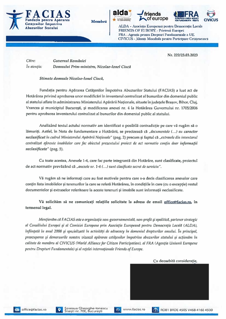 , Model de &bdquo;transparență&rdquo; &icirc;n guvernare. Informații publice au fost clasificate arbitrar, FACIAS