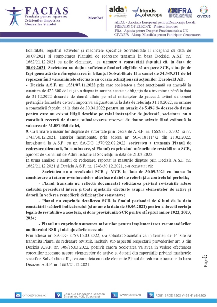 , Pl&acirc;ngere penală pentru cei care supraveghează sistemul de asigurări RCA. FACIAS reacționează &icirc;n cazul falimentului Euroins – PL&Acirc;NGEREA, FACIAS