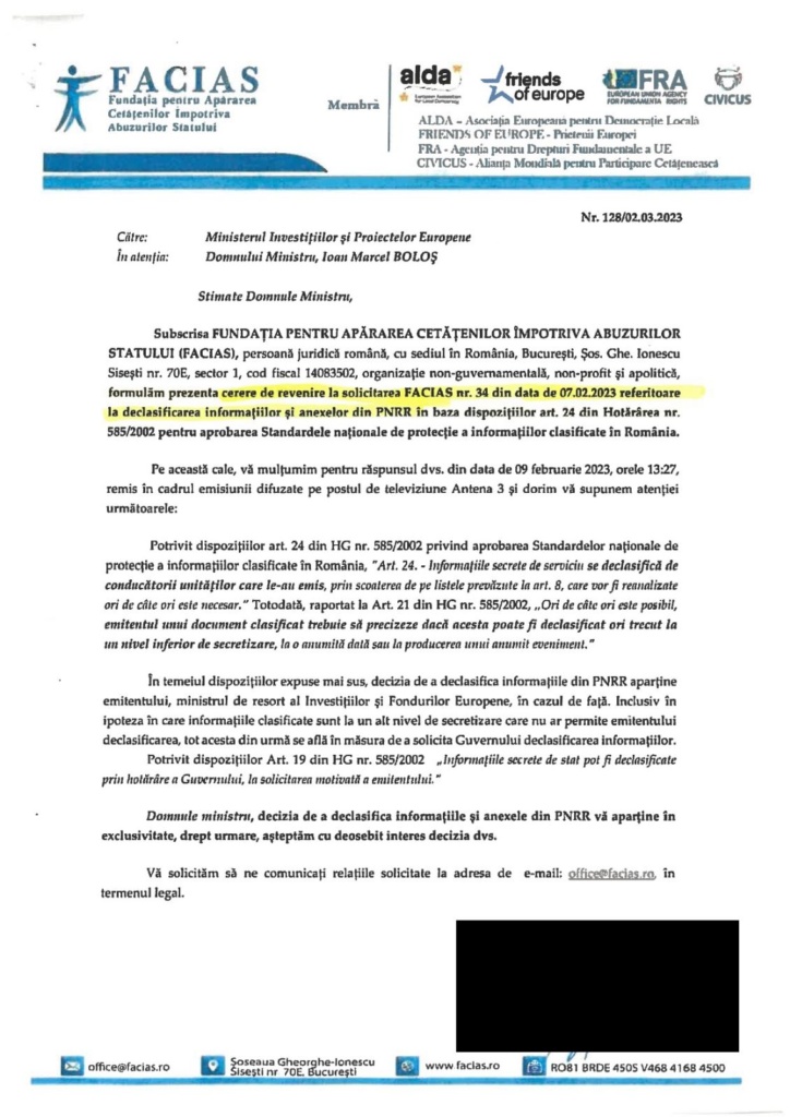 , Primele efecte ale demersului FACIAS! MIPE a demarat o acțiune de control pentru documentele secretizate!, FACIAS