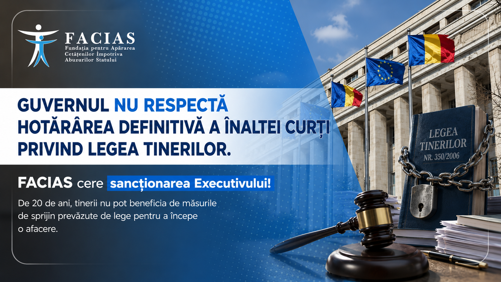 , Guvernul nu respectă hotăr&acirc;rea definitivă a &Icirc;naltei Curți privind Legea tinerilor. FACIAS cere sancționarea Executivului, FACIAS